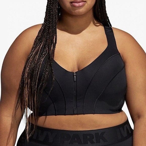 Adidas X IVY PARK IVP Zip Front Medium Impact Sports Bra Black 4X - Picture 1 of 7